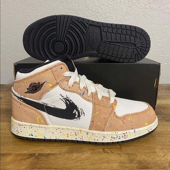 Nike Air Jordan 1 Mid Brush Stroke Paint Splatter DA8006-100 GS Sizes